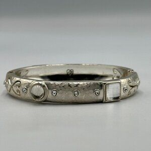Brighton Bangle Bracelet Silver Tone Life's Pleasures Hammered Crystal Accents